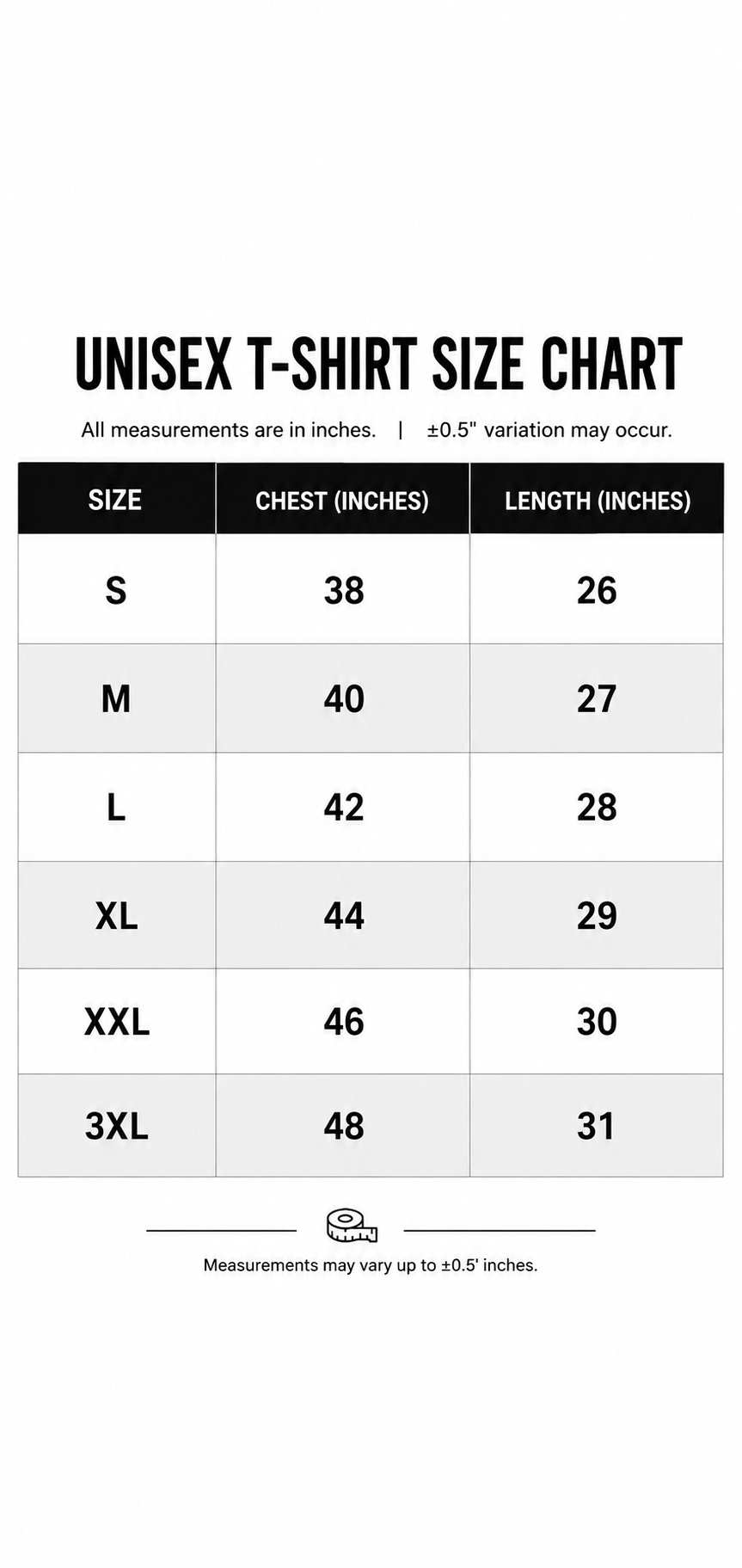 I Am Fine Crew Neck Tee Size Chart