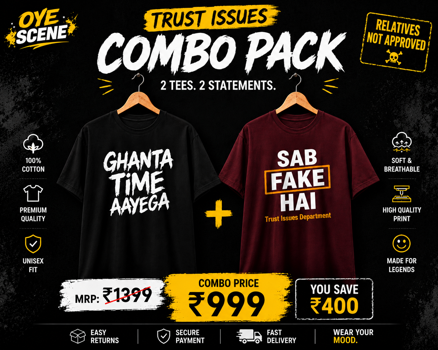 Trust issues combo pack of 2 pc Black & maroon
